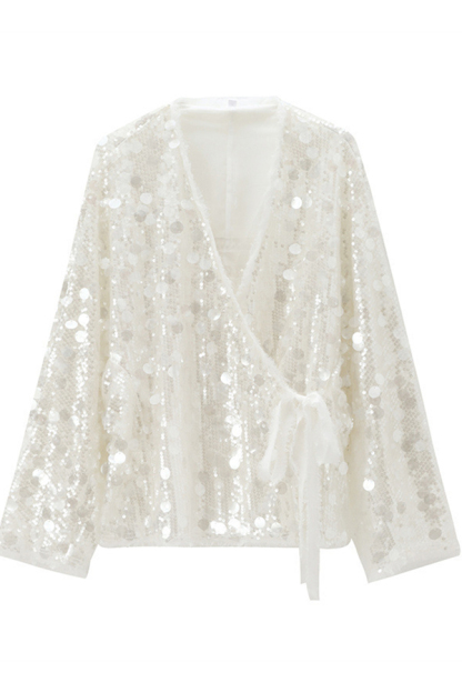 Fashion Sequined Casual Long-sleeved Tie Loose Coat-consonak