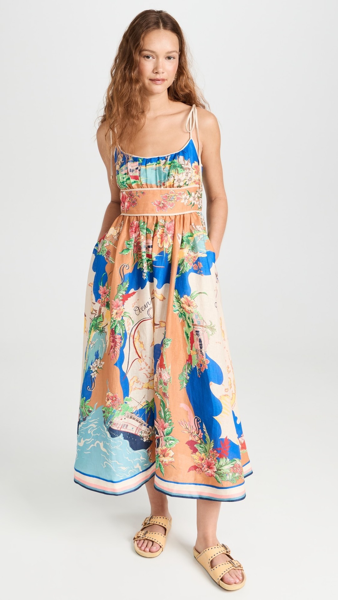 Women's spring and summer elegant new sling print pocket dress INS casual fashion party loose holiday dress-consonak