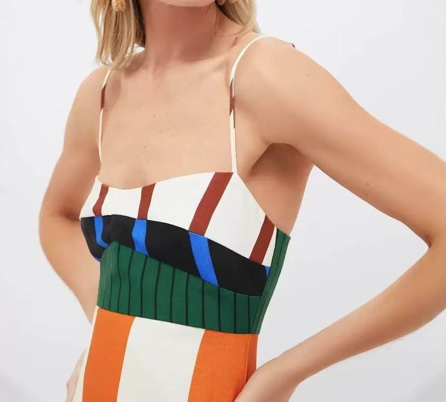 Beach Moment Linen Blend Unique Color Block Slip Maxi Dress | Consonak