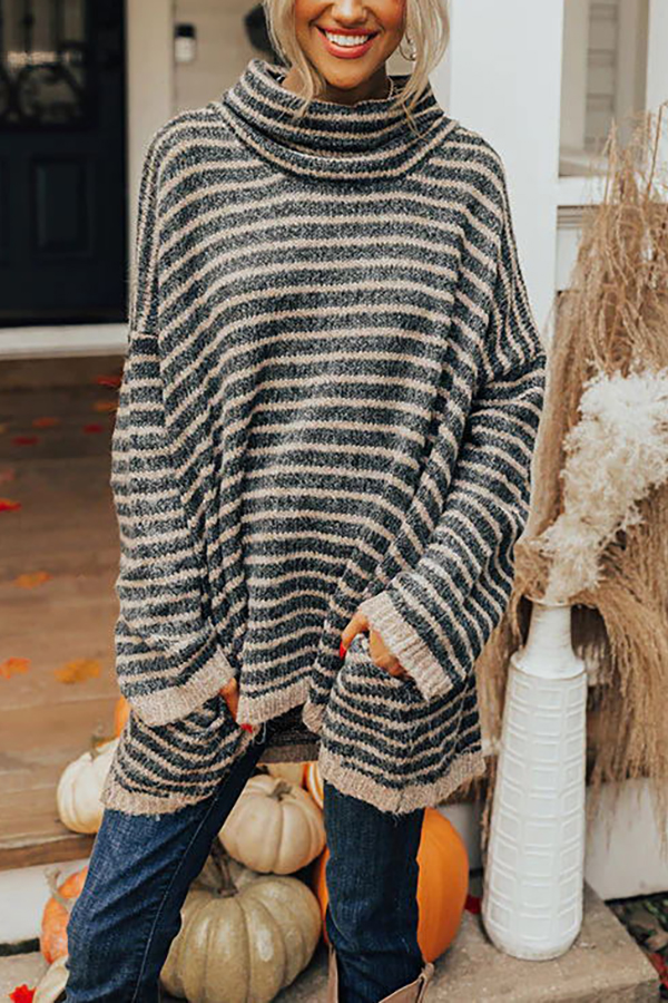 Perfect Timing Stripe Pocketed Tunic Sweater-consonak