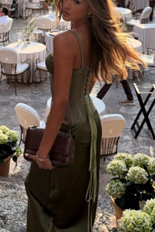 In A Fairytale Lace Satin Mid Rise Drape Maxi Skirt-consonak