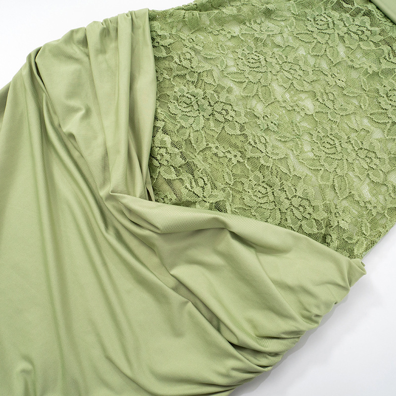 Women's Spring/Summer New Solid Color Off Shoulder Splicing Lace Extra Long Slimming Dress-consonak