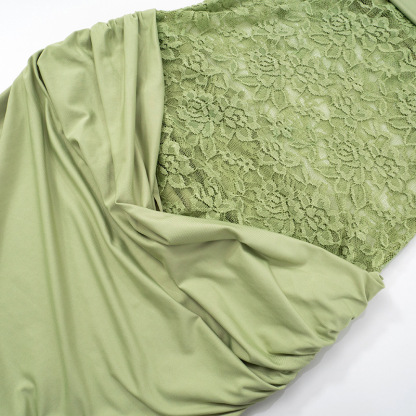 Women's Spring/Summer New Solid Color Off Shoulder Splicing Lace Extra Long Slimming Dress-consonak