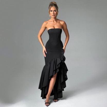 Ladies' sexy off shoulder, sexy off shoulder strapless, hip hugging, irregular wave fashion party dress-consonak