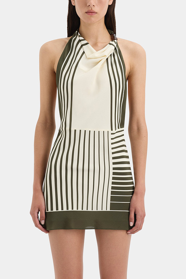 Summer Event⁠ Striped Beads Cowl Neck Backless Tie-up Mini Dress-consonak