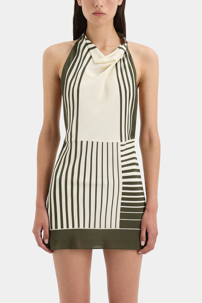 Summer Event⁠ Striped Beads Cowl Neck Backless Tie-up Mini Dress-consonak