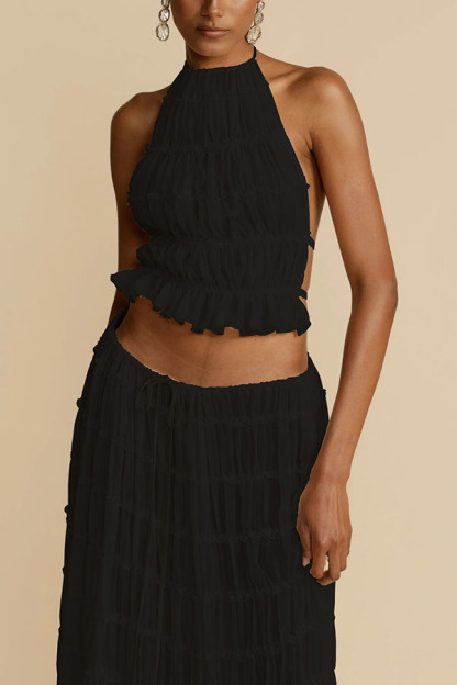 Versatility and Vintage Charm Pleated Drawstring Waist Tiered Maxi Skirt-consonak