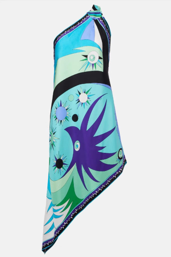 Naughty Lady Satin Unique Print One Shoulder Irregular Hem Vacation Midi Dress-consonak