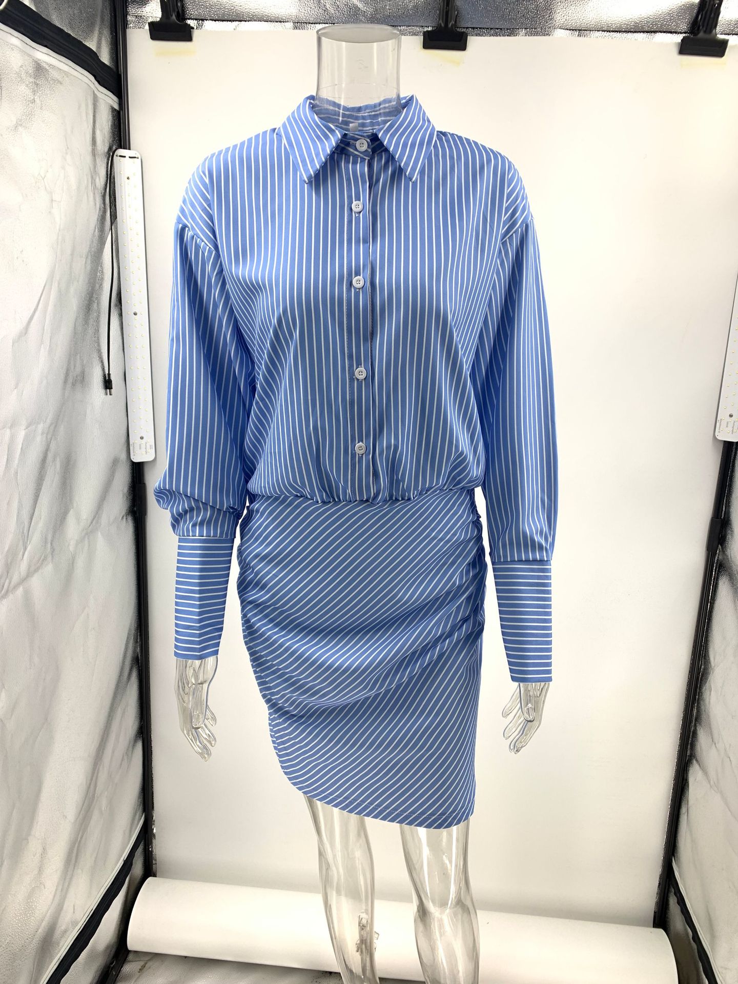 Cruising Weekend Striped Button Up Ruched Shirt Mini Dress | Consonak