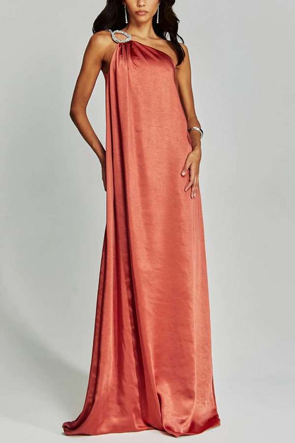 Charming Glance Satin Metal Hardware One Shoulder Loose Maxi Dress-consonak
