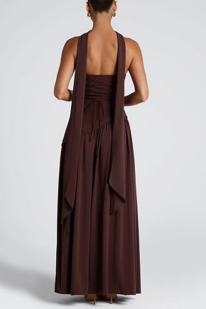 consonak Strapless Back Lace-up High Slit Splice Maxi Dress-consonak
