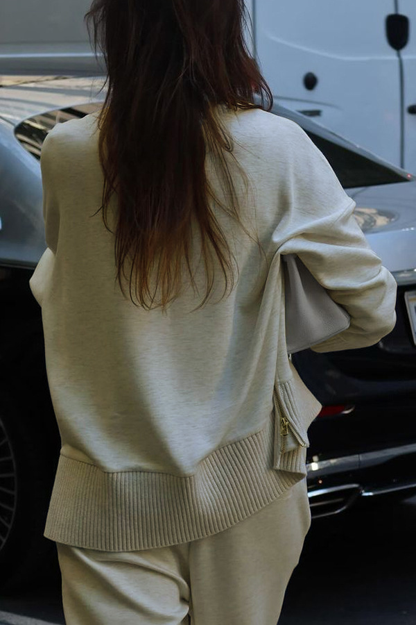 Double Soft Turtleneck Side Zipper Sweatshirt and Elastic Waist Pocketed Loose Pants Set-consonak