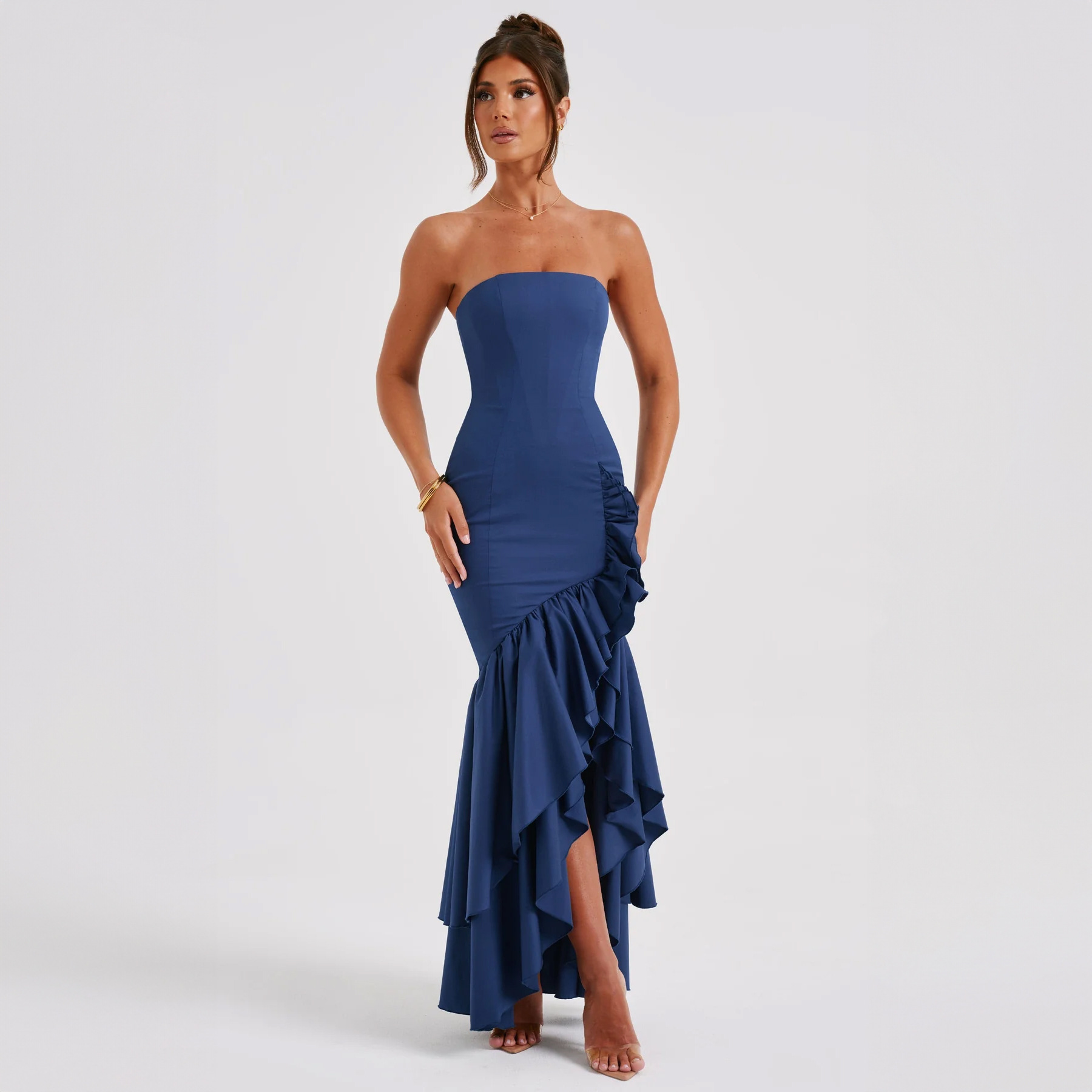 Ladies' sexy off shoulder, sexy off shoulder strapless, hip hugging, irregular wave fashion party dress-consonak