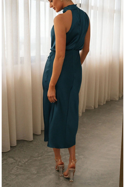 Classic on You Satin High Cowl Neck Top and Elastic Waist Pocket Loose Pants Set-consonak