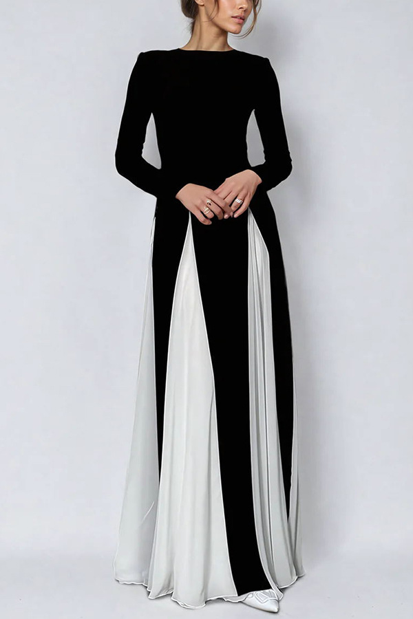 Getting Glam and Elegant Panelled Tulle Long Sleeve A-line Maxi Dress | Consonak