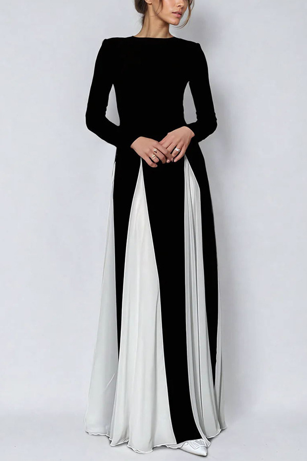 Getting Glam and Elegant Panelled Tulle Long Sleeve A-line Maxi Dress-consonak