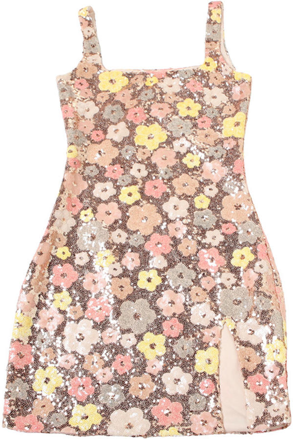 Sequined Flower Sexy Square Neck Slim Fit Mini Dress-consonak