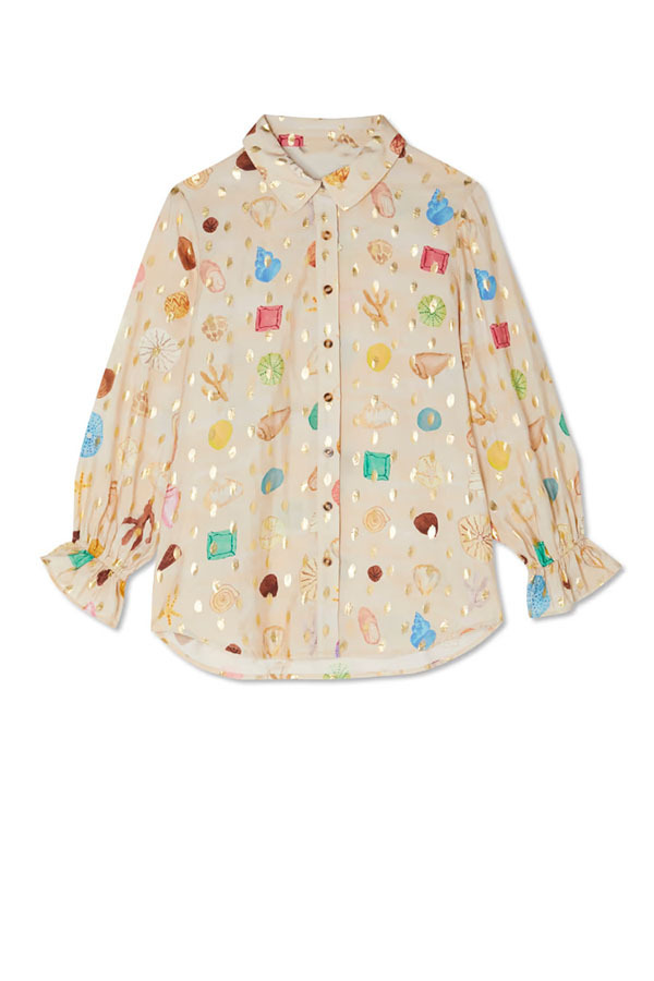 Fashionable Gold Stamping Unique Printing Lapel Long Sleeve Shirt and Elastic Waist Casual Pocket Shorts Set-consonak