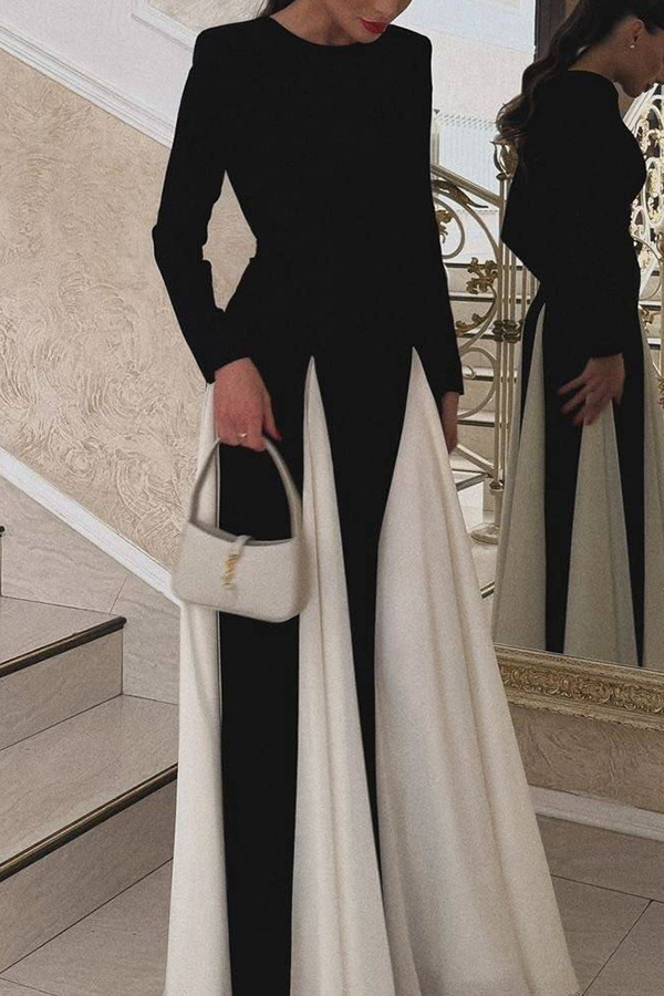 Getting Glam and Elegant Panelled Tulle Long Sleeve A-line Maxi Dress | Consonak