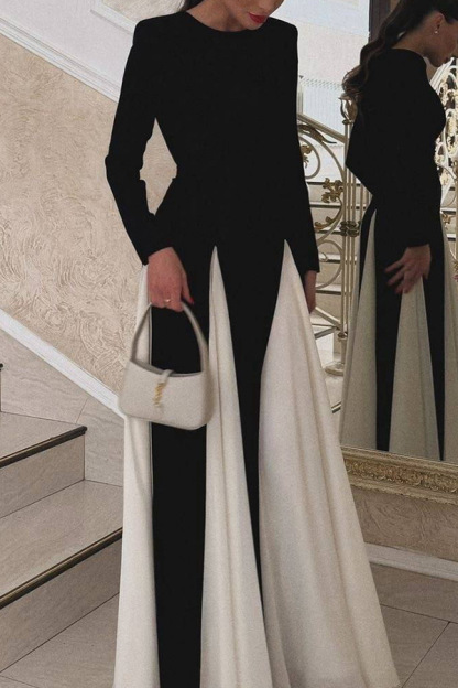 Getting Glam and Elegant Panelled Tulle Long Sleeve A-line Maxi Dress-consonak