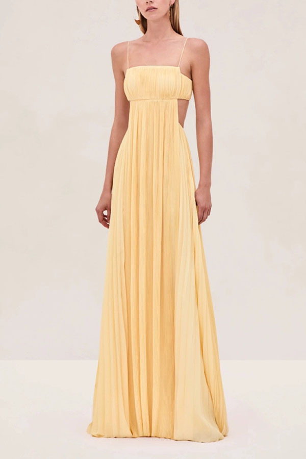 Butter Moment Pleated Cutout Waist A-line Slip Maxi Dress-consonak