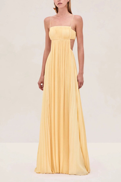 Butter Moment Pleated Cutout Waist A-line Slip Maxi Dress-consonak