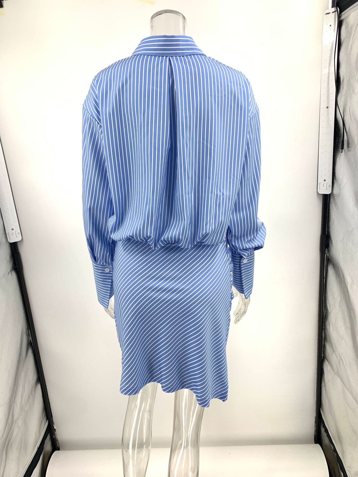 Cruising Weekend Striped Button Up Ruched Shirt Mini Dress-consonak