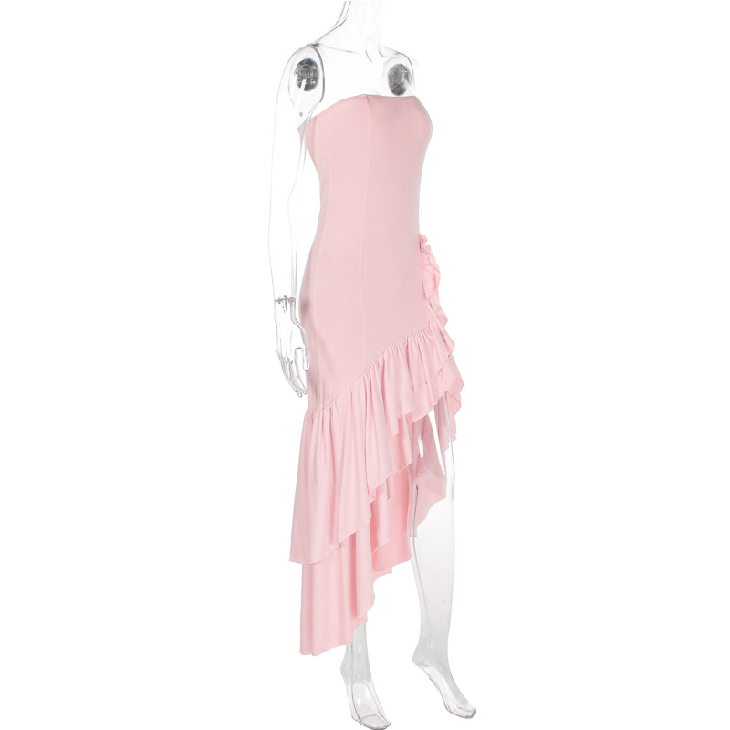 Ladies' sexy off shoulder, sexy off shoulder strapless, hip hugging, irregular wave fashion party dress-Consonak