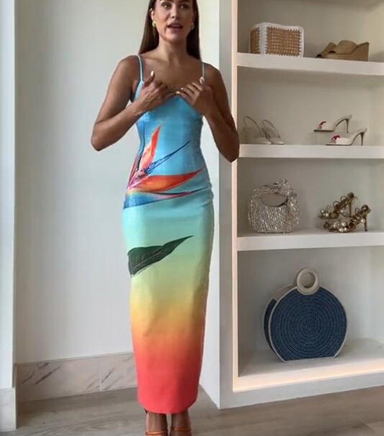 Dreamy Dreamy Sequin Unique Floral Gradient Print Slit Stretch Maxi Dress(Shipped within 24 hours)-Consonak