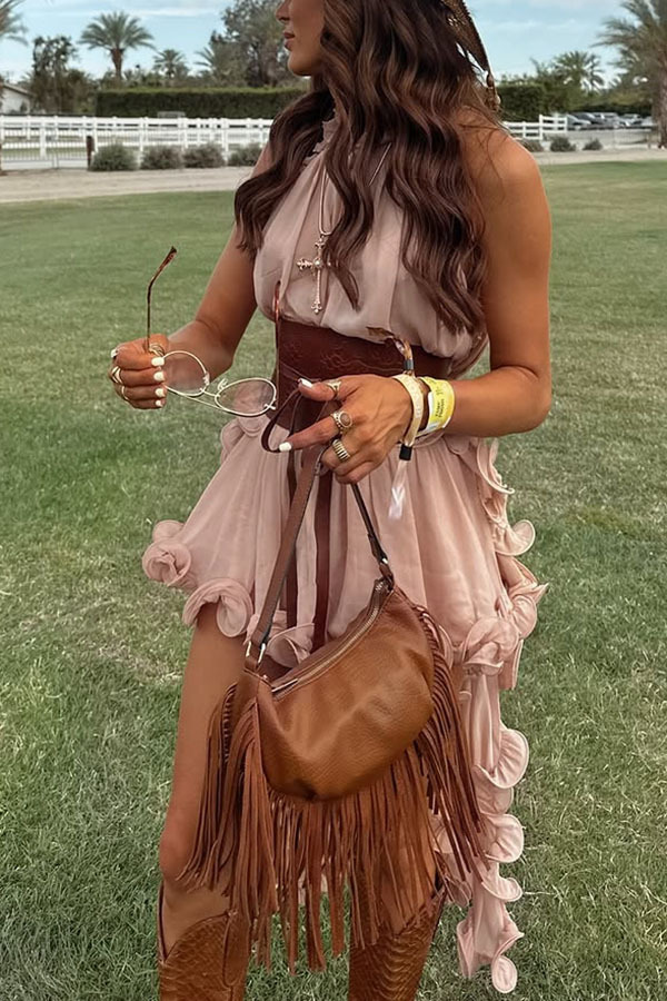 Romantic Drama Chiffon Wavy Ruffles Elastic Waist Loose Shorts-consonak