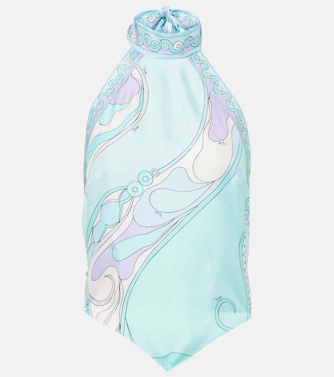 Satin Unique Print Halter Top and Irregular Midi Skirt Set-consonak