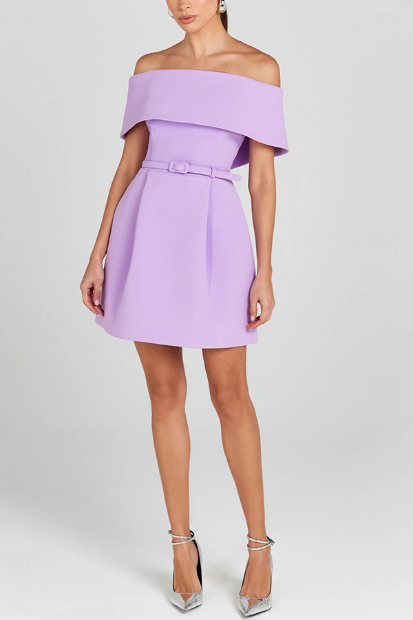 Elegant Evening Lapel Bandeau Removable Belt Pocketed Mini Dress | Consonak