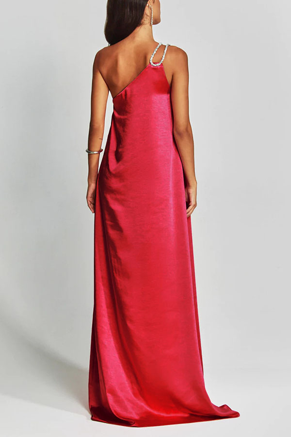 Charming Glance Satin Metal Hardware One Shoulder Loose Maxi Dress-consonak