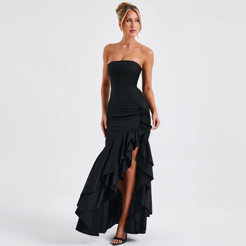 Ladies' sexy off shoulder, sexy off shoulder strapless, hip hugging, irregular wave fashion party dress-consonak