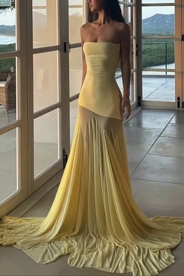 Solid Color Sleeveless Off-shoulder Mesh-paneled Fitted Maxi Dress-consonak