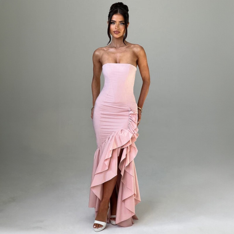 Ladies' sexy off shoulder, sexy off shoulder strapless, hip hugging, irregular wave fashion party dress-Consonak