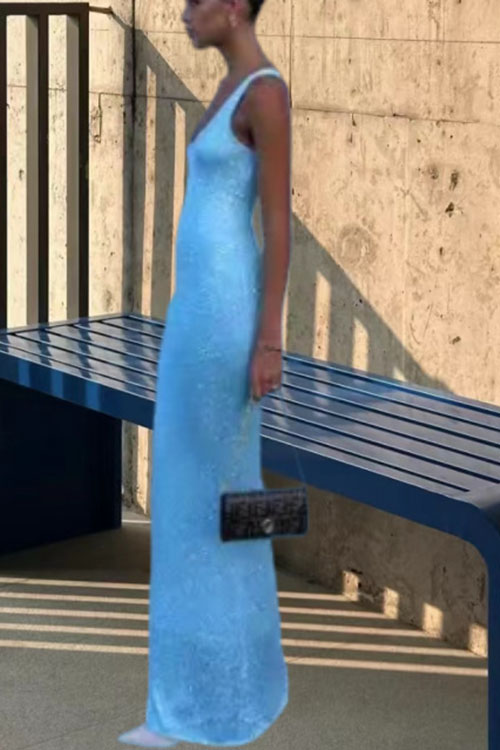 consonak U Neck Sleeveless Sequin Bodycon Maxi Dress-consonak