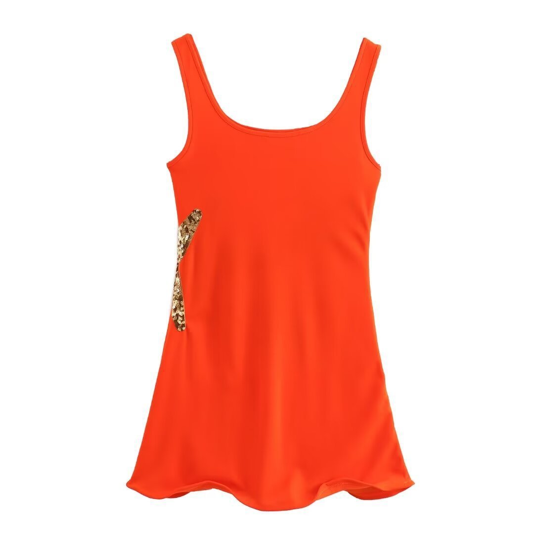 Beachside Dreams Starfish Sequin Wave Hem Stretch Tank Mini Dress-consonak