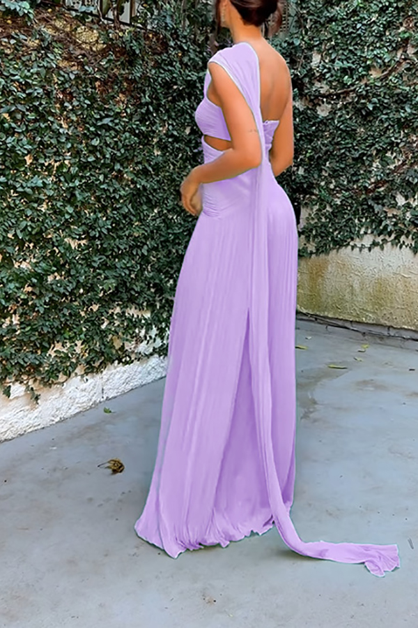 Forest Muse Chiffon Pleated Off Shoulder Cutout Waist Cape Maxi Dress-consonak