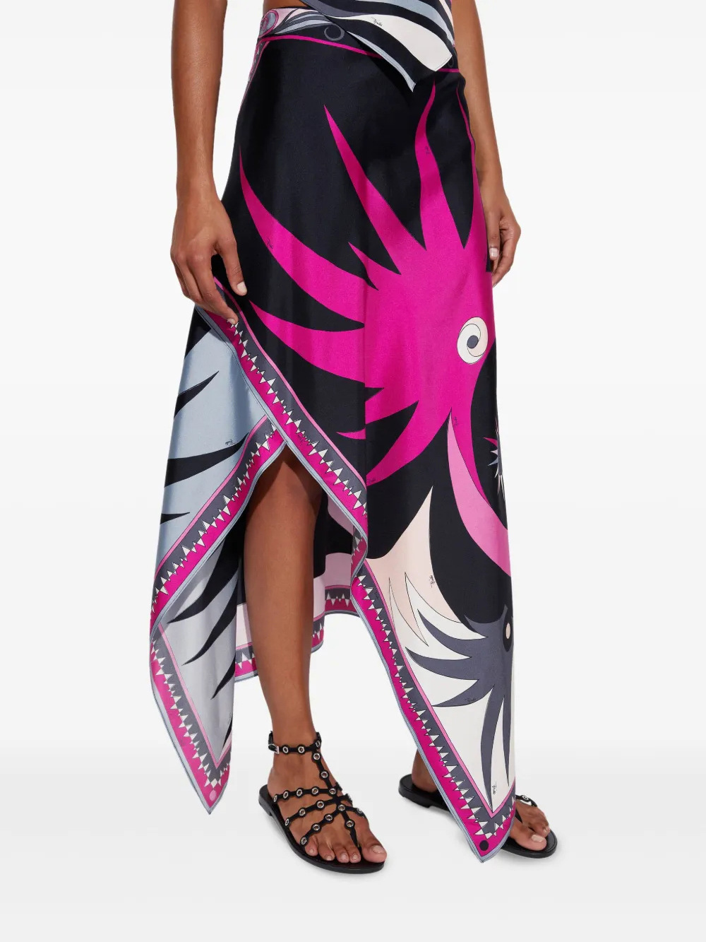Satin Unique Print Halter Top and Irregular Midi Skirt Set-consonak