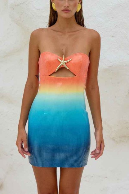 Gradient Sequin Sexy Off-the-shoulder Hollow Slim Mini Dress-consonak