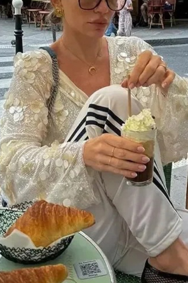 Fashion Sequined Casual Long-sleeved Tie Loose Coat-consonak