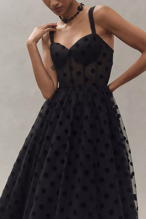 Ladies' new sexy mesh black dot zipper women's dress INS casual loose strapless sexy suspender party dress-Consonak