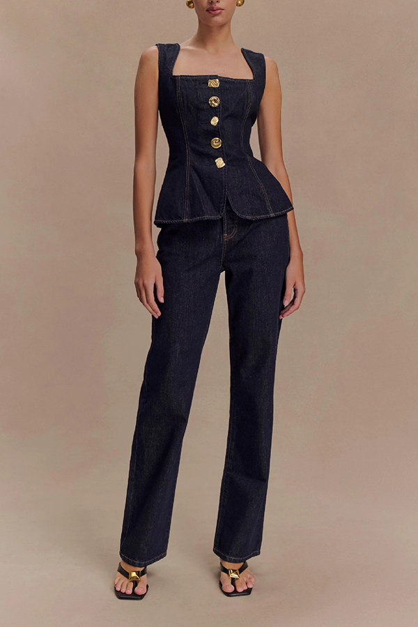 Stassi Denim High Waist Pocketed Straight Leg Jeans-consonak