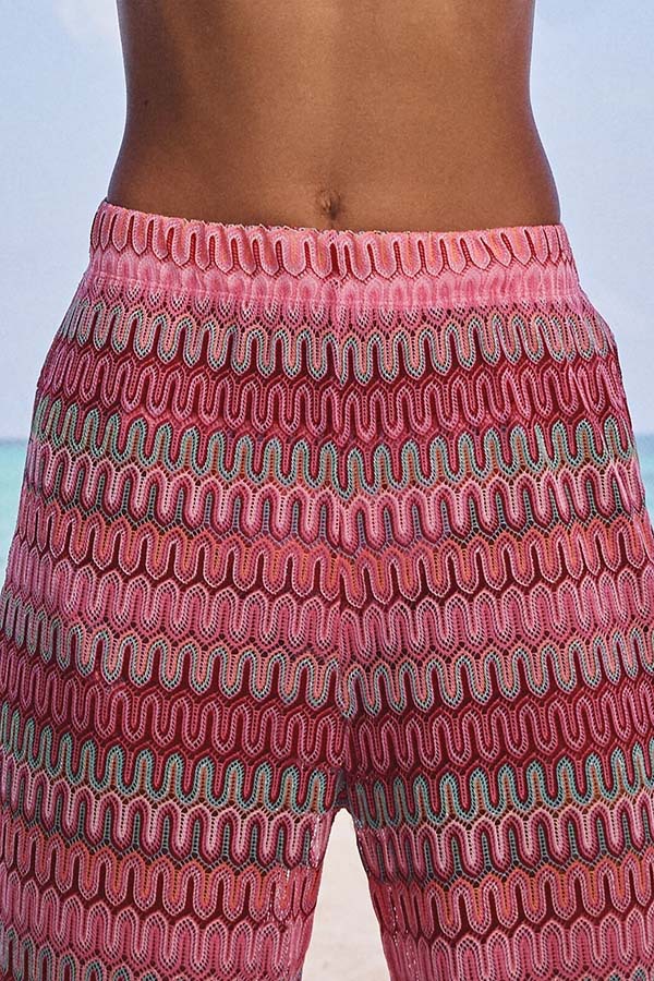 Beach Style Knit Unique Print Long Sleeve Kimono Shirt and Stretch Wide Leg Pants Set-consonak