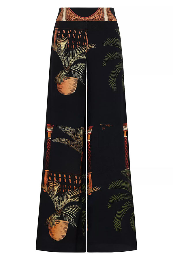 Jungle Elf Unique Print Halter Slit Midi Tank and Elastic Waist Wide Pants Set | Consonak