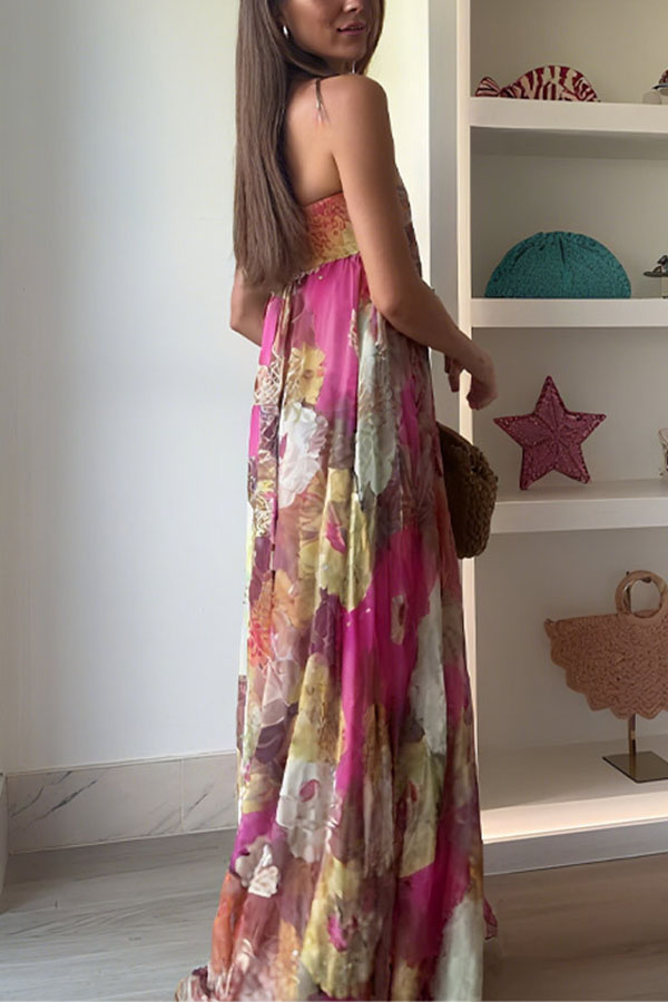 Shelia Ethnic Floral Print Off Shoulder A-line Maxi Dress-consonak