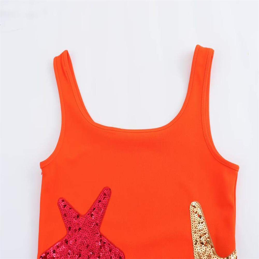 Beachside Dreams Starfish Sequin Wave Hem Stretch Tank Mini Dress-consonak
