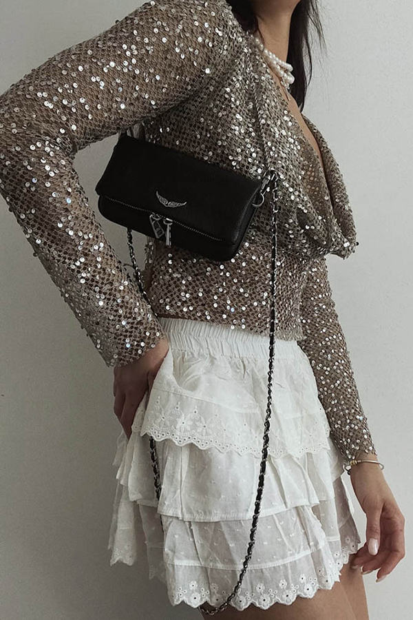 Fashionable Sequined Fishnet Casual Long-sleeved Top