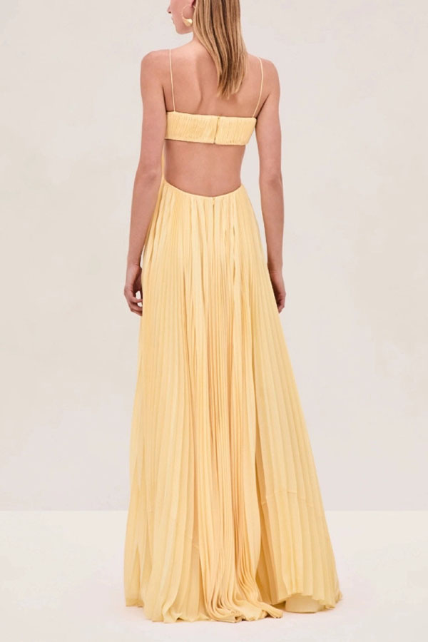 Butter Moment Pleated Cutout Waist A-line Slip Maxi Dress-consonak